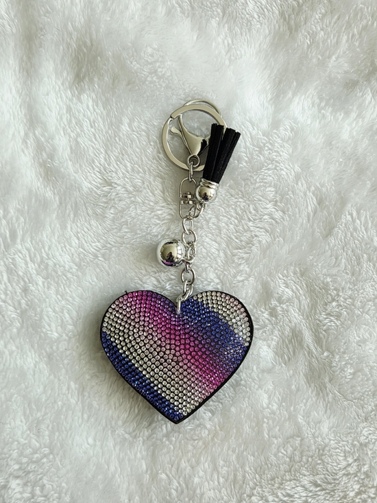 Accessories - Rhinestone Heart Keychain - Pink, Blue & Silver Bag Charm